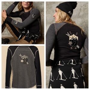 Alp n Rock Chantal Crewneck long sleeve embroidered top in gray and black. Sz S.